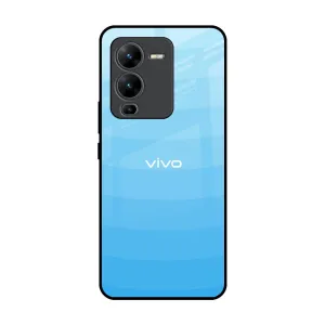 Modern Build Wavy Blue Pattern Glass Case for Vivo V25 Pro