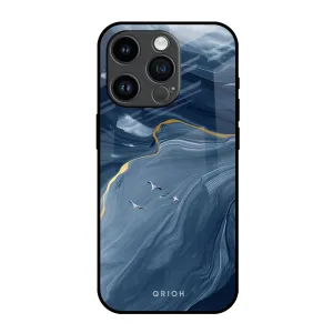 Luxury Finish Texture Trendy Look Deep Ocean Marble Glass Case for iPhone 14 Pro