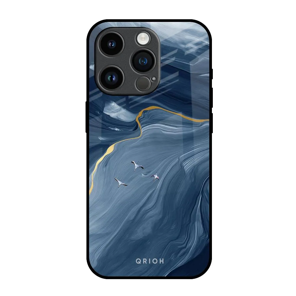 Luxury Finish Texture Trendy Look Deep Ocean Marble Glass Case for iPhone 14 Pro