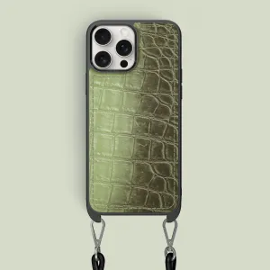 Crossbody Sport Case Celadon Green For iPhone 16 Pro Max In Himalayan Crocodile Practical Look