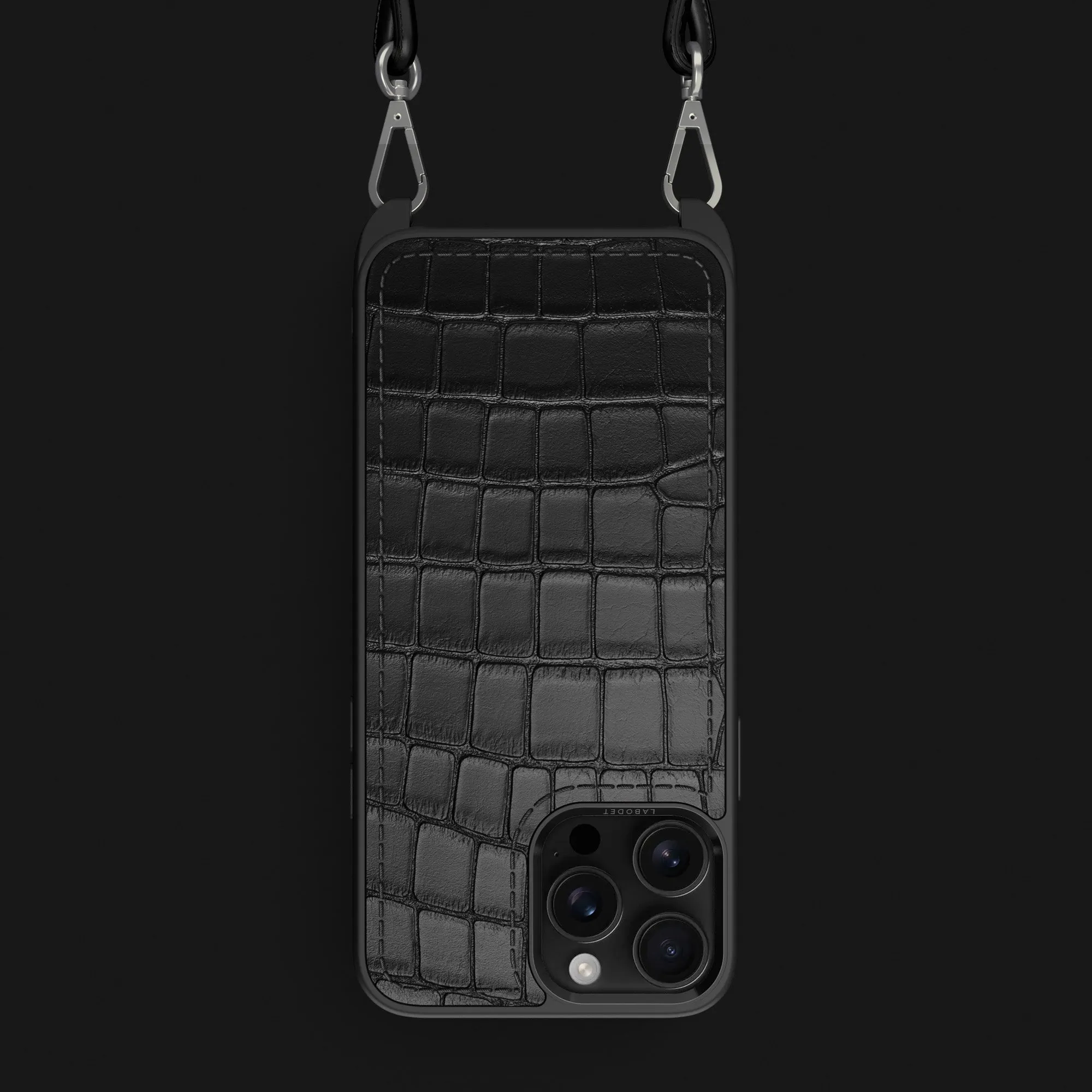 Luxury Texture Finish Textured Surface Crossbody Sport Case Edition Black For iPhone 16 Pro Max In Alligator