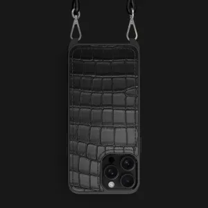 Luxury Texture Finish Textured Surface Crossbody Sport Case Edition Black For iPhone 16 Pro Max In Alligator