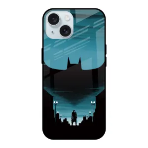 Light Finish Sleek Surface Cyan Bat Glass Case for iPhone 15
