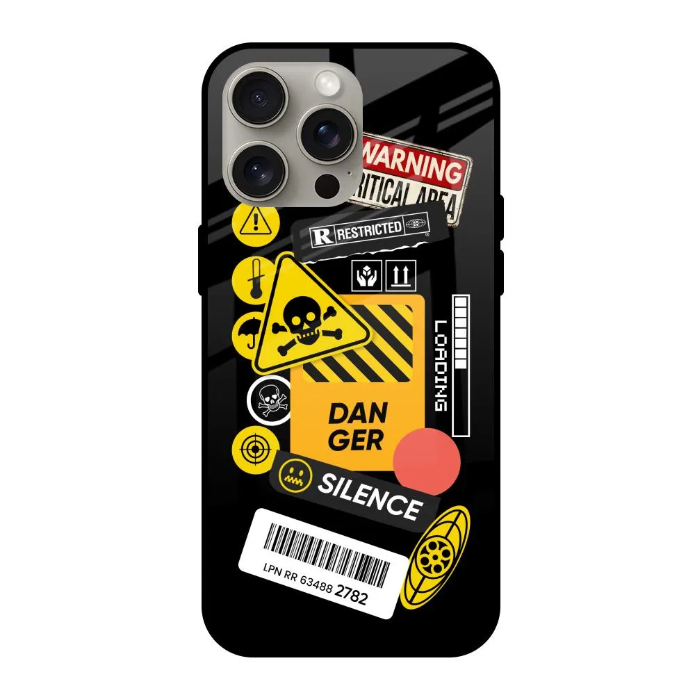 Light Form Danger Signs Glass Case for iPhone 15 Pro Max