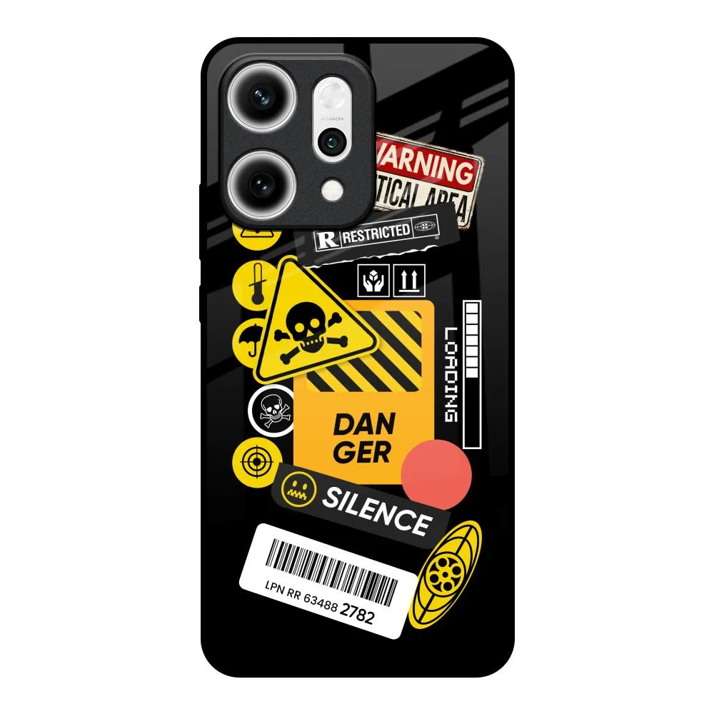 Danger Signs Glass Case for Oppo Reno14 5G Elegant Build Texture Protective Detailing