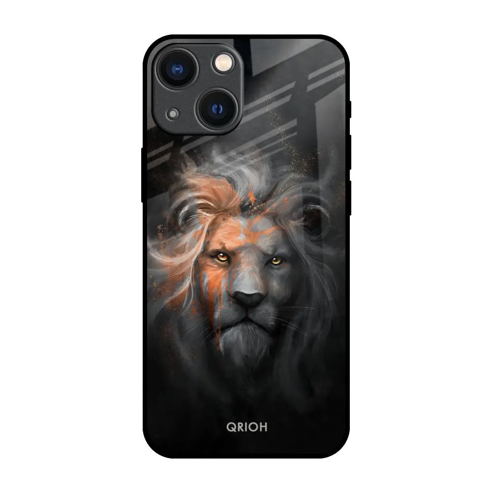 Hybrid Texture Layer Devil Lion Glass Case for iPhone 14 Plus
