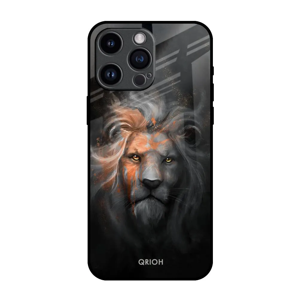 Devil Lion Glass Case for iPhone 14 Pro Max Elegant Layer Texture