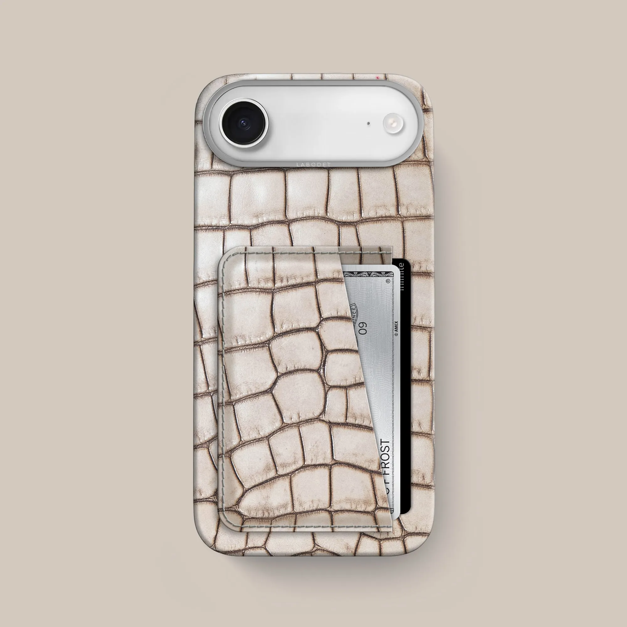 Rugged Design Style Anti Slip Double Card Case 1/1 Cafe Creme For iPhone 17 Air In Alligator