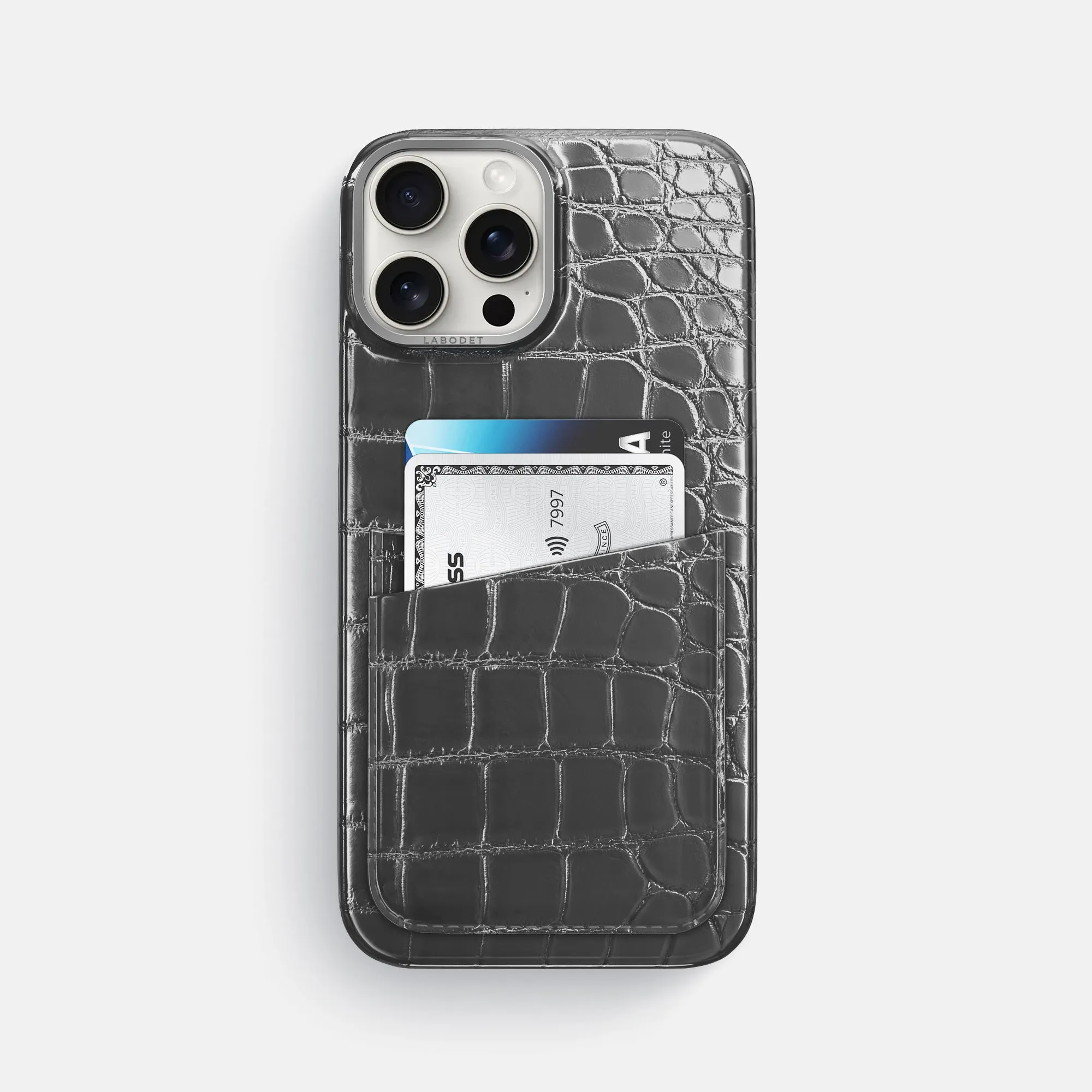 Matte Pattern Design Double Card Case For iPhone 16 Pro Max In Patina Alligator