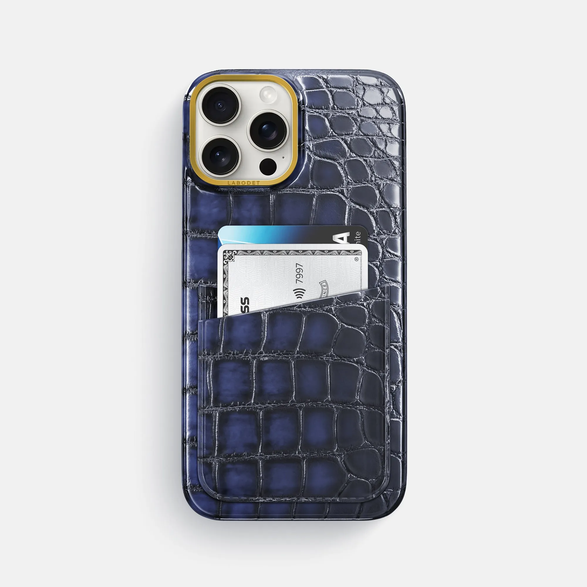 Modern Detail Rugged Surface Build Double Card Case For iPhone 16 Pro Max In Patina Alligator