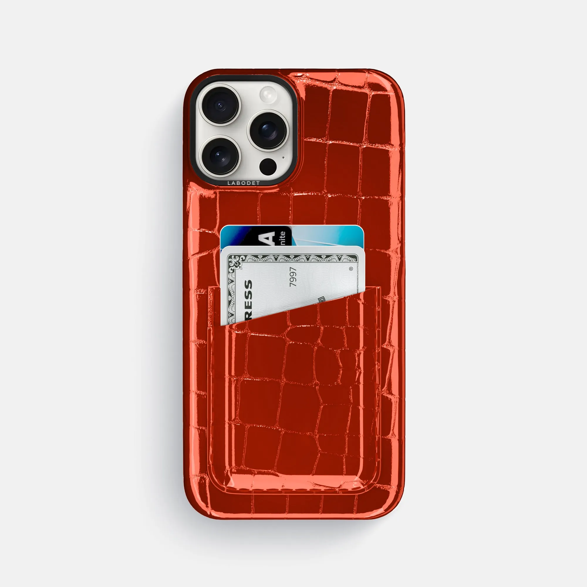 Double Card Case For iPhone 16 Pro Max In Shiny Alligator Durable Grip