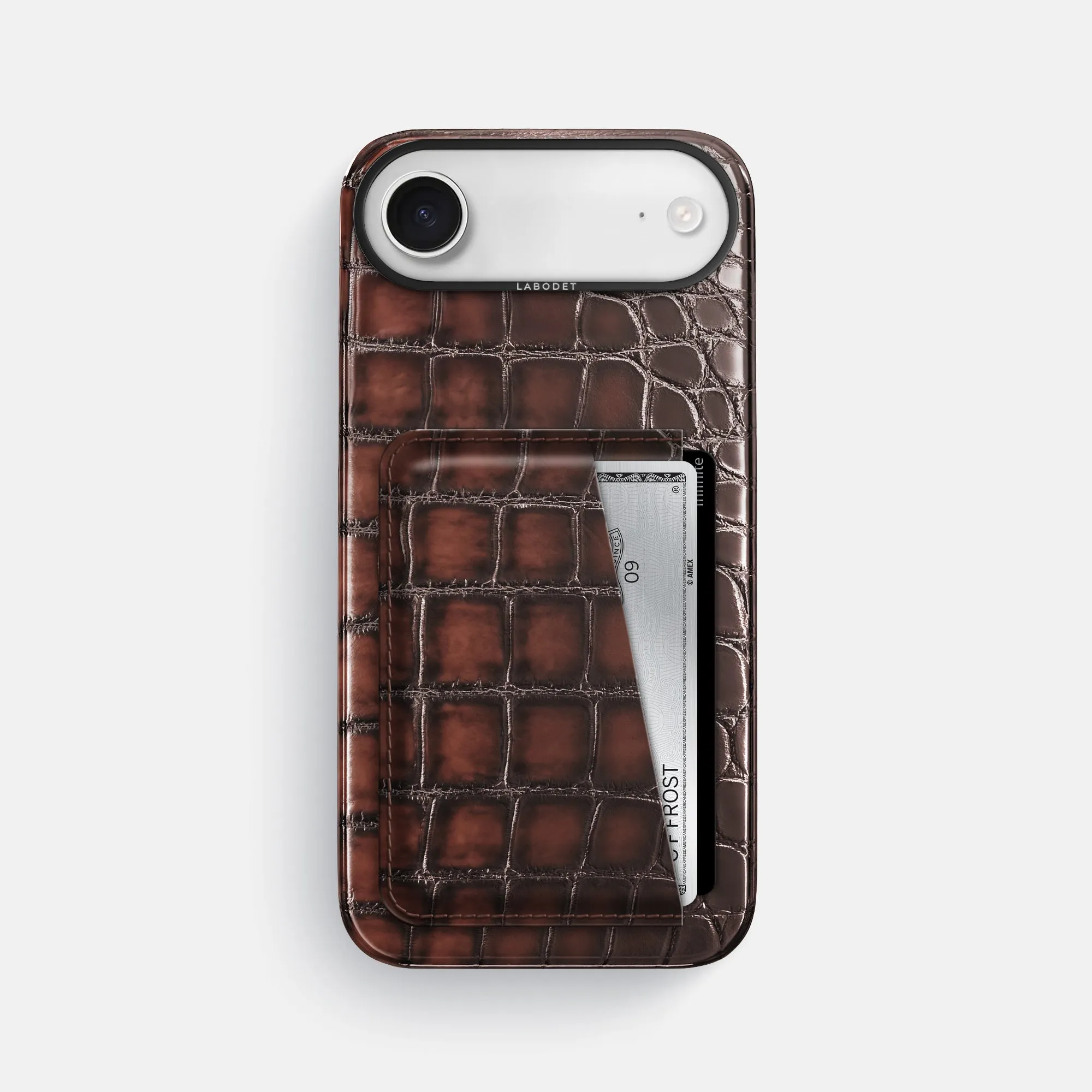 Drop Shield Unisex Design Double Card Case For iPhone 17 Air In Patina Alligator
