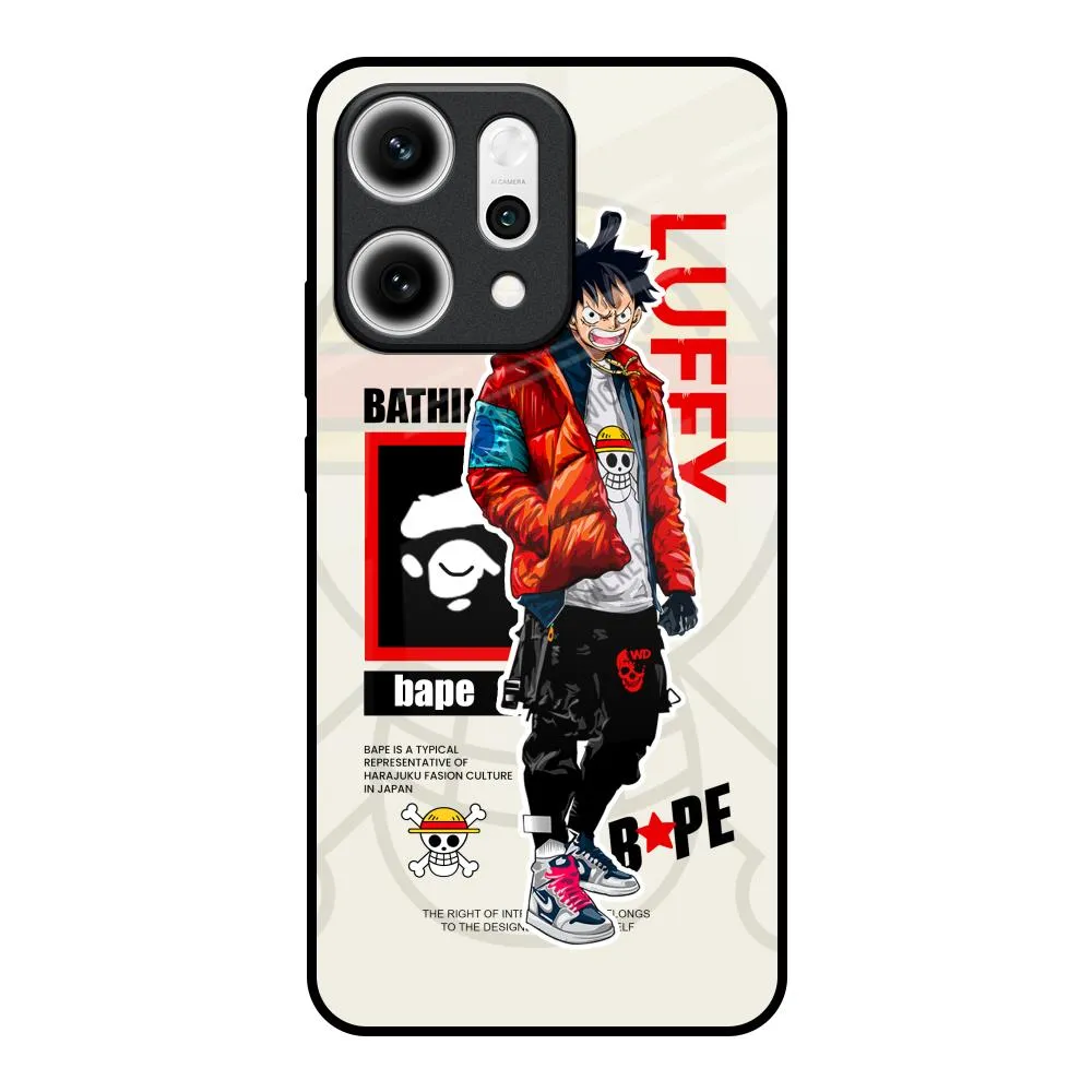 Durable Finish Layer Bape Luffy Glass Case for Oppo Reno14 5G