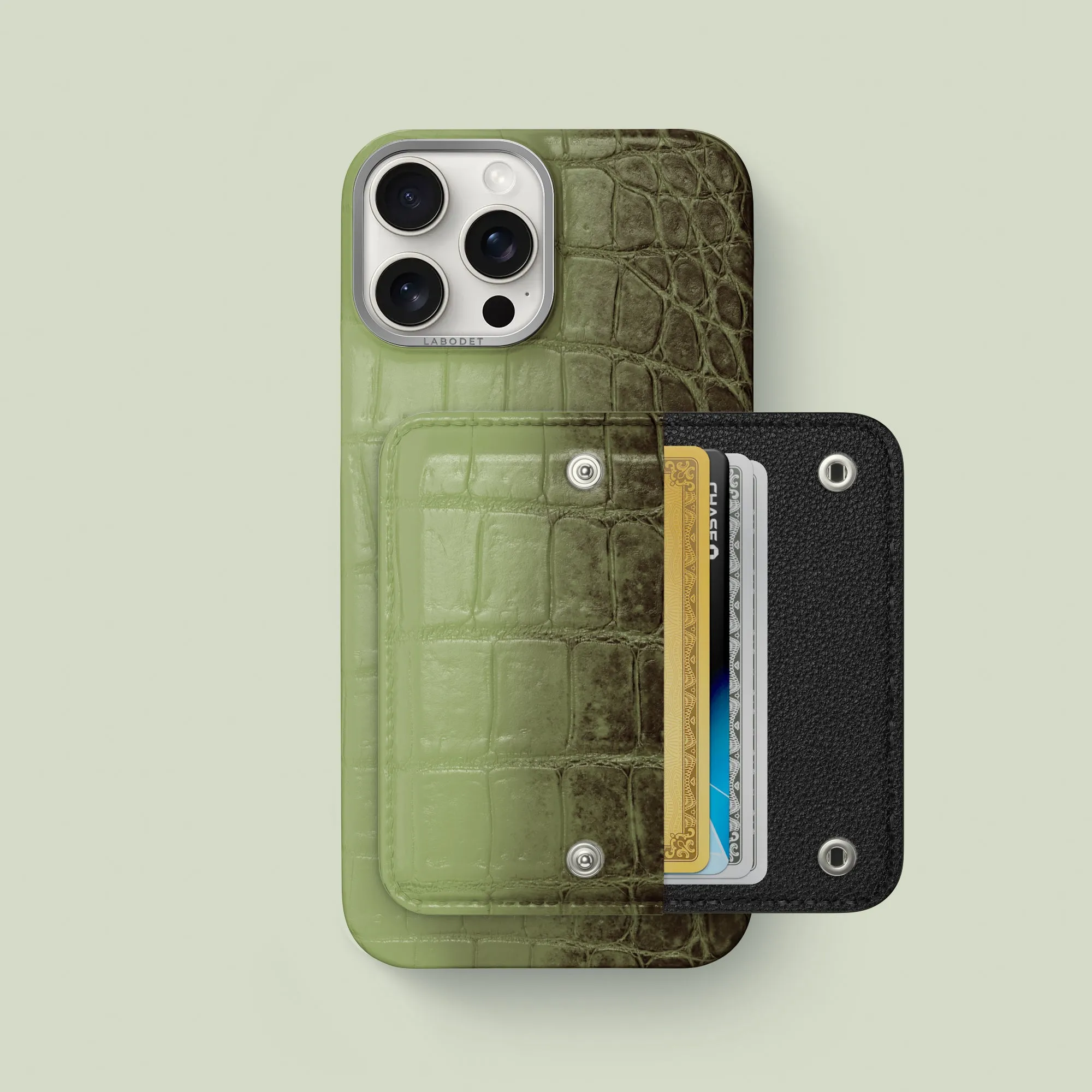 Protective Build Texture Gloss Touch Envelope Case Celadon Green For iPhone 16 Pro Max In Himalayan Crocodile