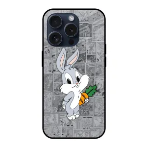 Cute Baby Bunny Glass Case for iPhone 15 Pro Comfort Texture Classic Texture