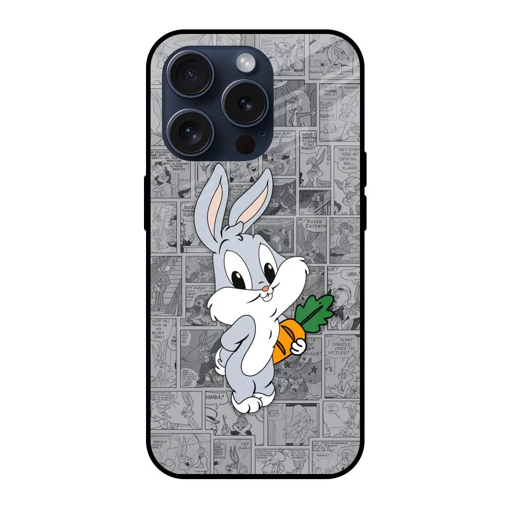 Cute Baby Bunny Glass Case for iPhone 15 Pro Comfort Texture Classic Texture