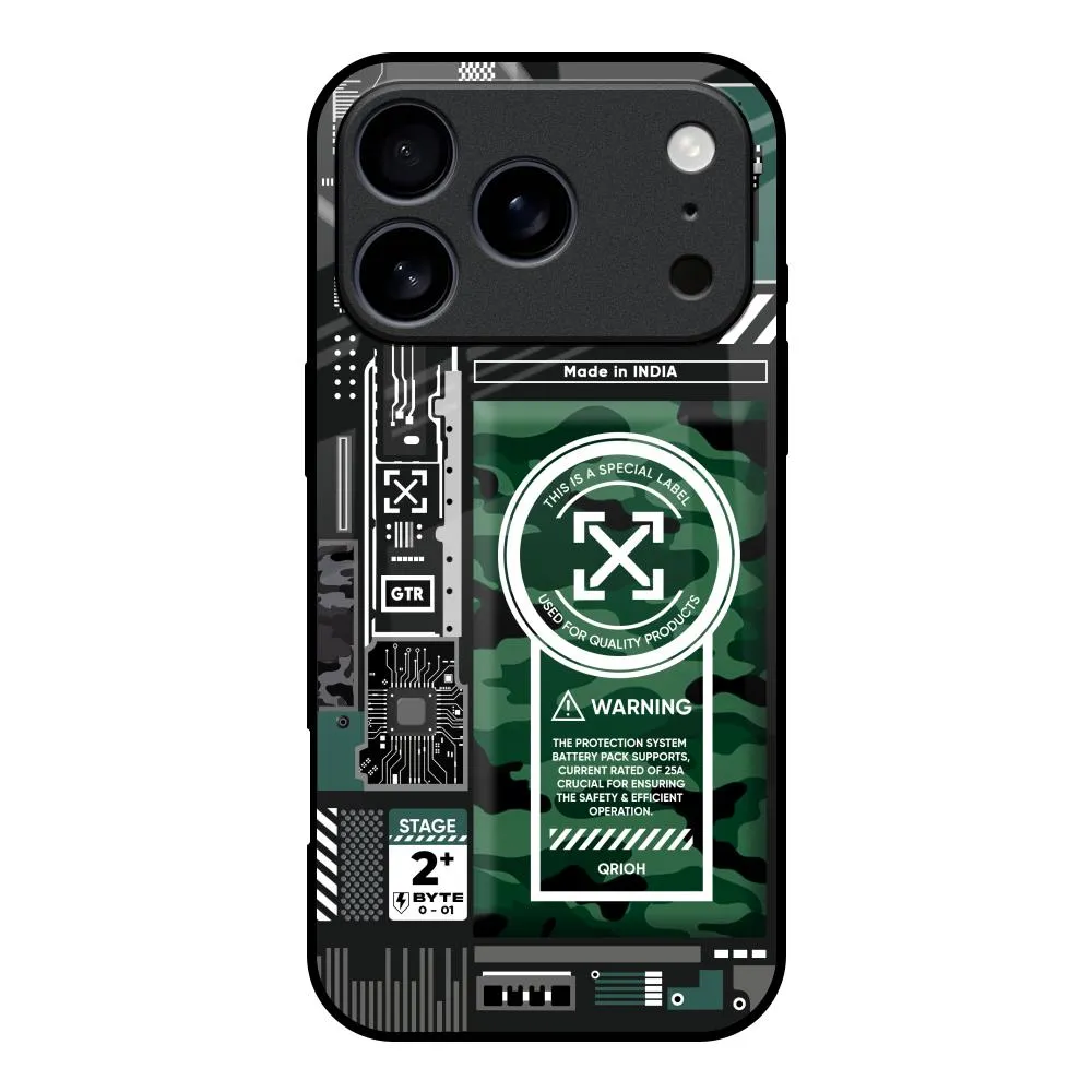 Green Camo Circuit Glass Case for iPhone 17 Pro Vivid Detail Smooth Layer Texture