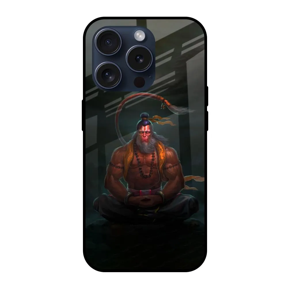 Soft Finish Layer Lord Hanuman Animated Glass Case for iPhone 15 Pro