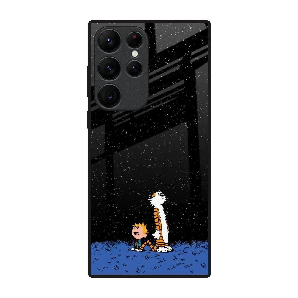 Night Sky Star Glass Case for Samsung Galaxy S22 Ultra 5G Rugged Build Texture Impact Resistant