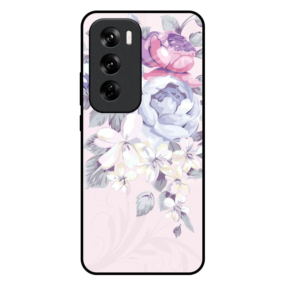 Ultra Slim Elegant Floral Glass Case for Oppo Reno 12 5G