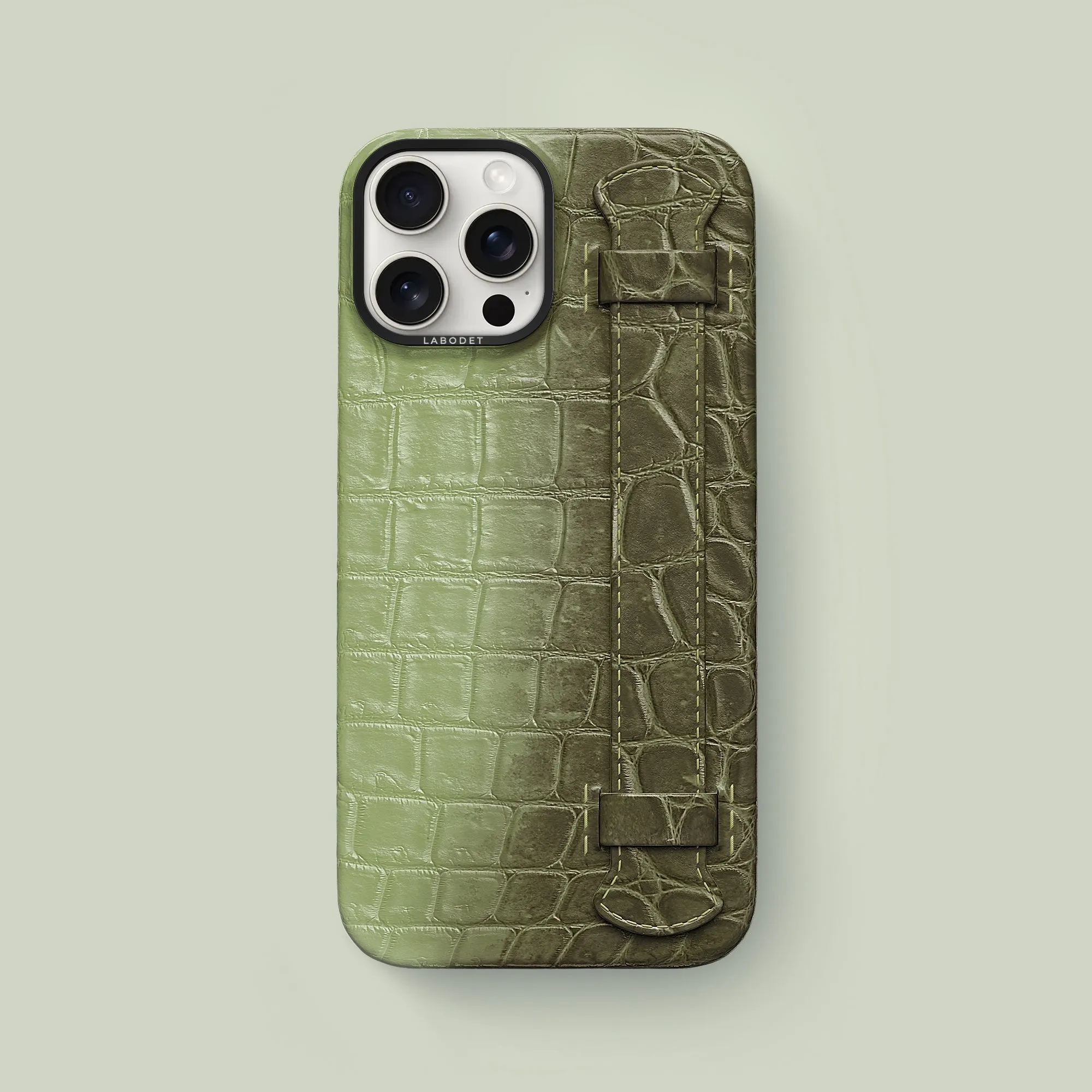 Premium Surface Protective Design Handle Case Celadon Green For iPhone 16 Pro Max In Himalayan Crocodile