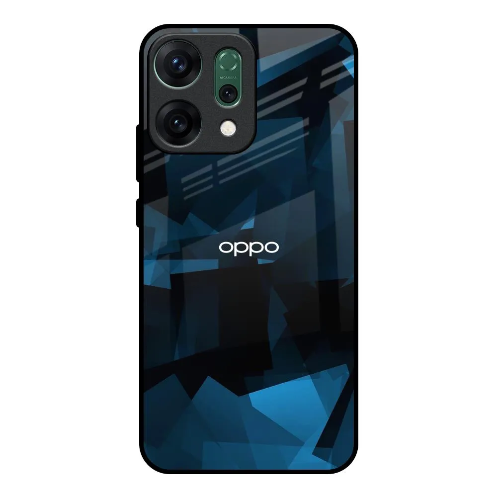 Polygonal Blue Box Glass Case For Oppo Reno14 Pro 5G Edge Reinforced Trendy Pattern