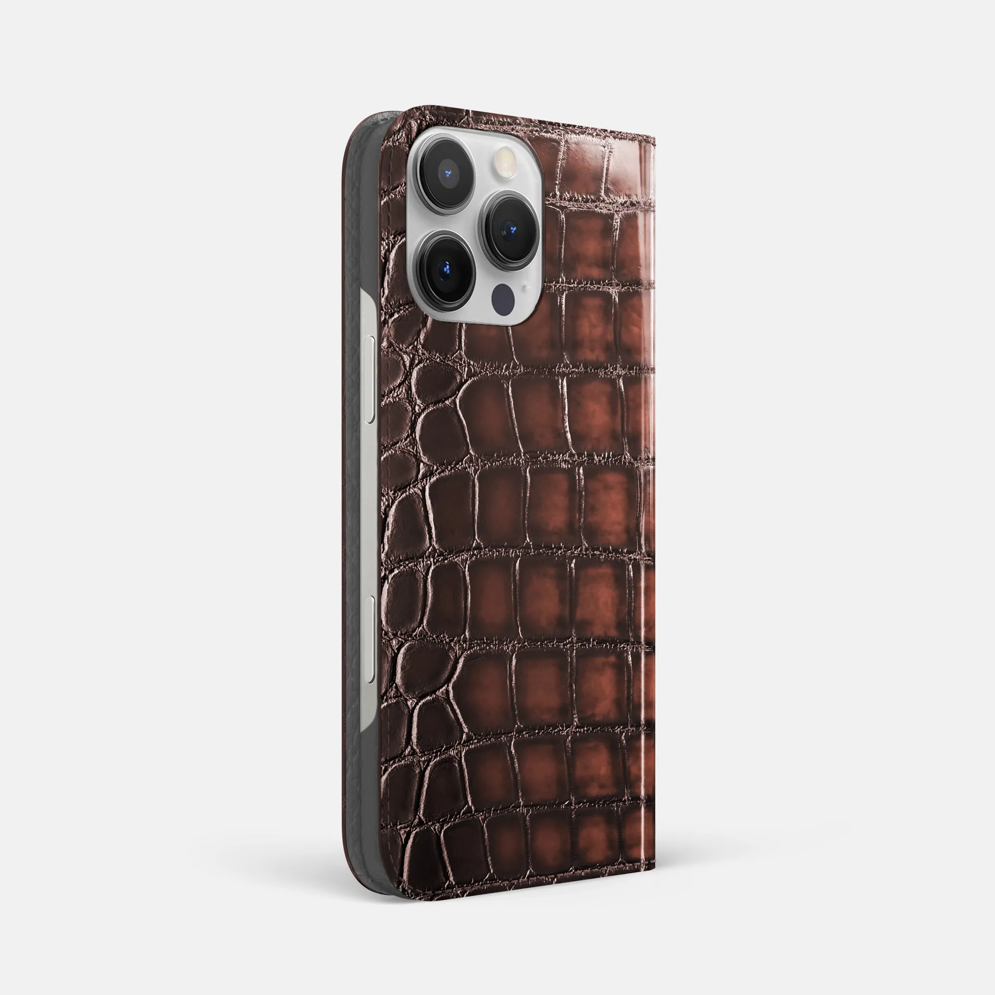 Reusable Material Folio Slim Case For iPhone 16 Pro Max In Patina Alligator