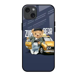 Adventurous Bear Glass Case for iPhone 15 Plus Luxury Surface
