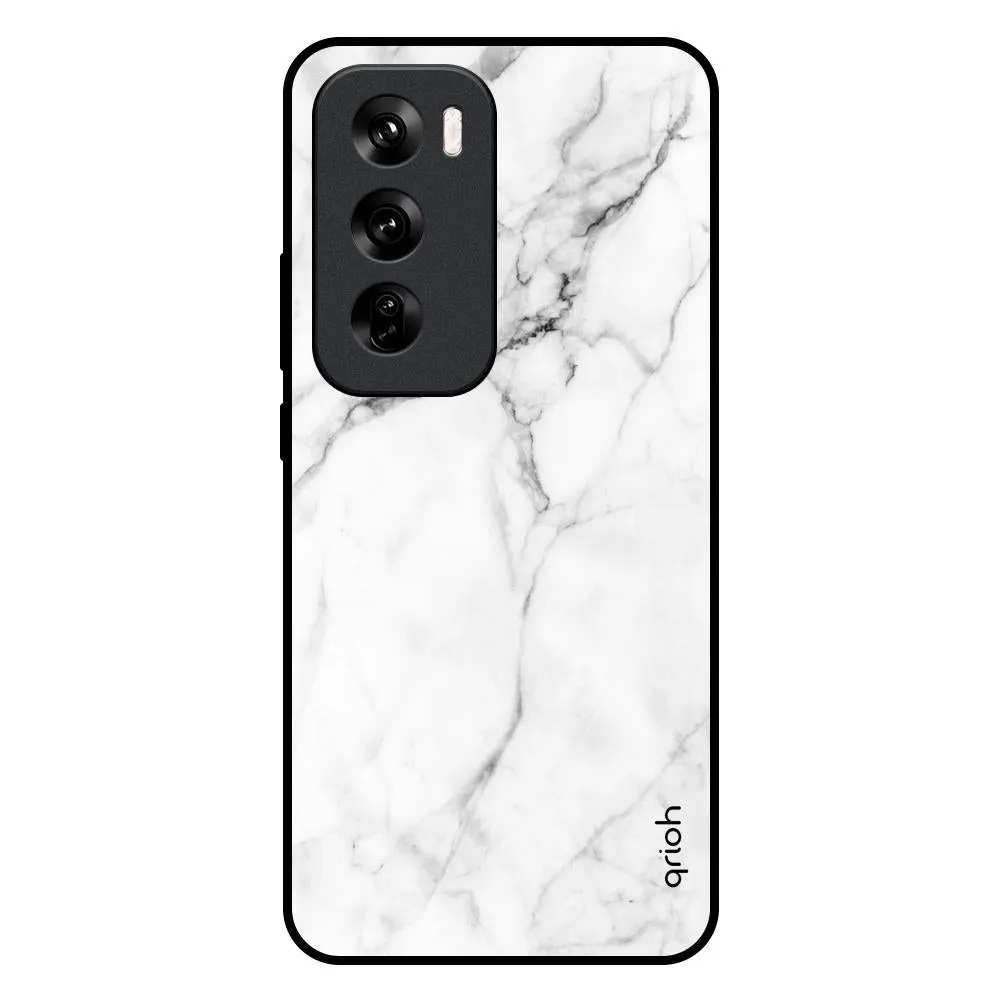 Modern White Marble Glass Case for Oppo Reno 12 5G Classic Look Luxury Surface Layer