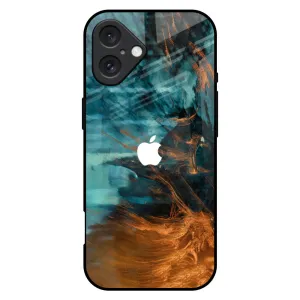 Luxury Feel Golden Splash Glass Case for iPhone 16 Plus