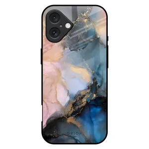 Universal Fit Marble Ink Abstract Glass Case for iPhone 16 Plus