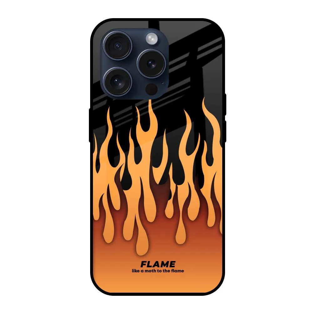 Rugged Surface Build Fire Flame Glass Case for iPhone 15 Pro