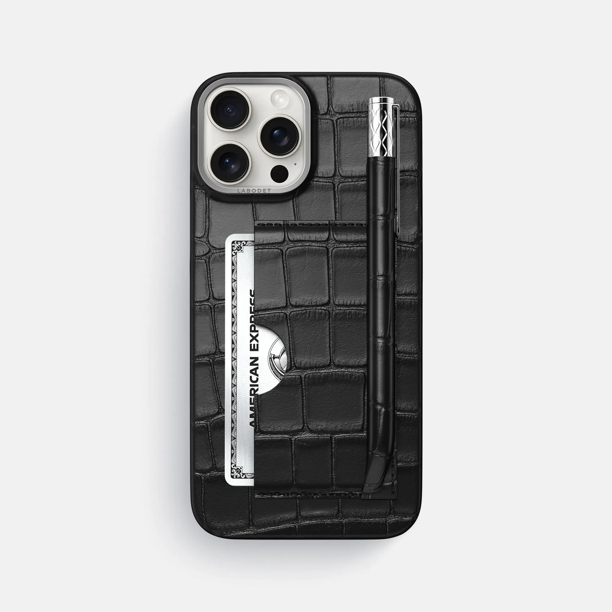 Modern Form Card and Pen Holder Case For iPhone 16 Pro Max In Alligator