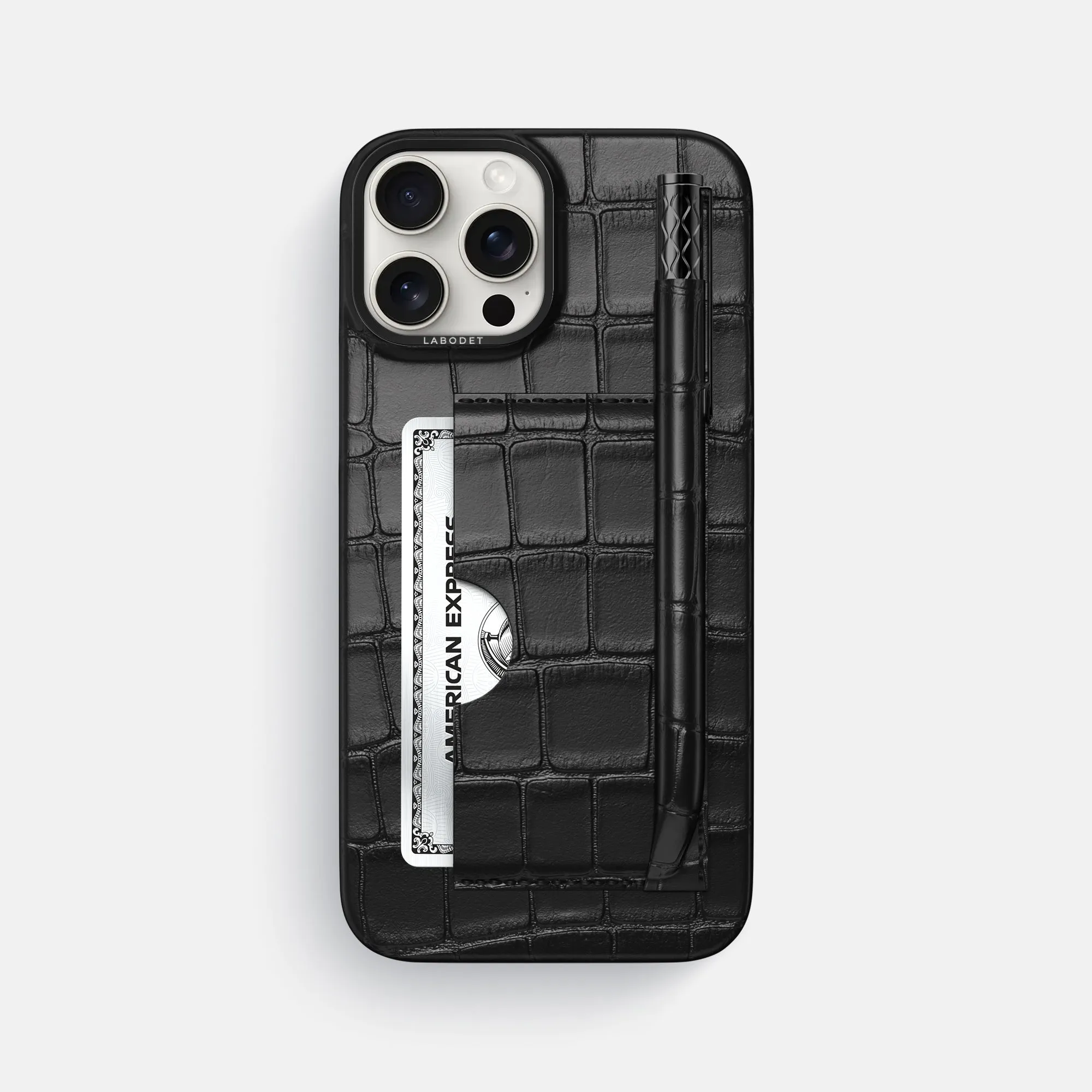 Minimal Look Card and Pen Holder Case For iPhone 16 Pro Max In Alligator