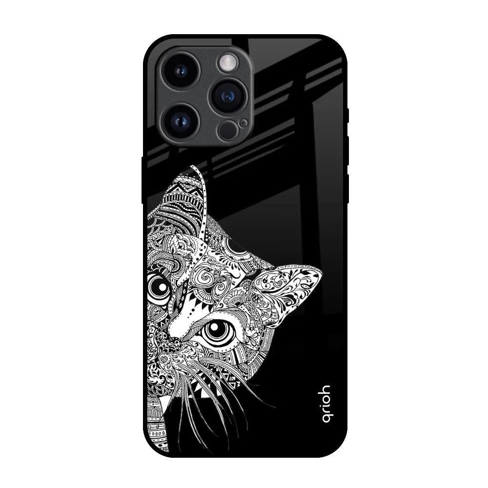 Kitten Mandala Glass Case for iPhone 14 Pro Max Rugged Edge Texture Clear Surface