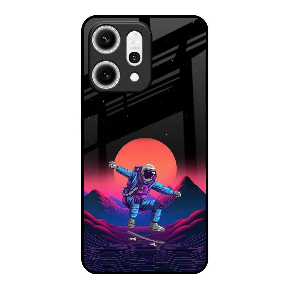 Retro Astronaut Glass Case for Oppo Reno14 5G Glossy Finish Look Flexible Edge Texture