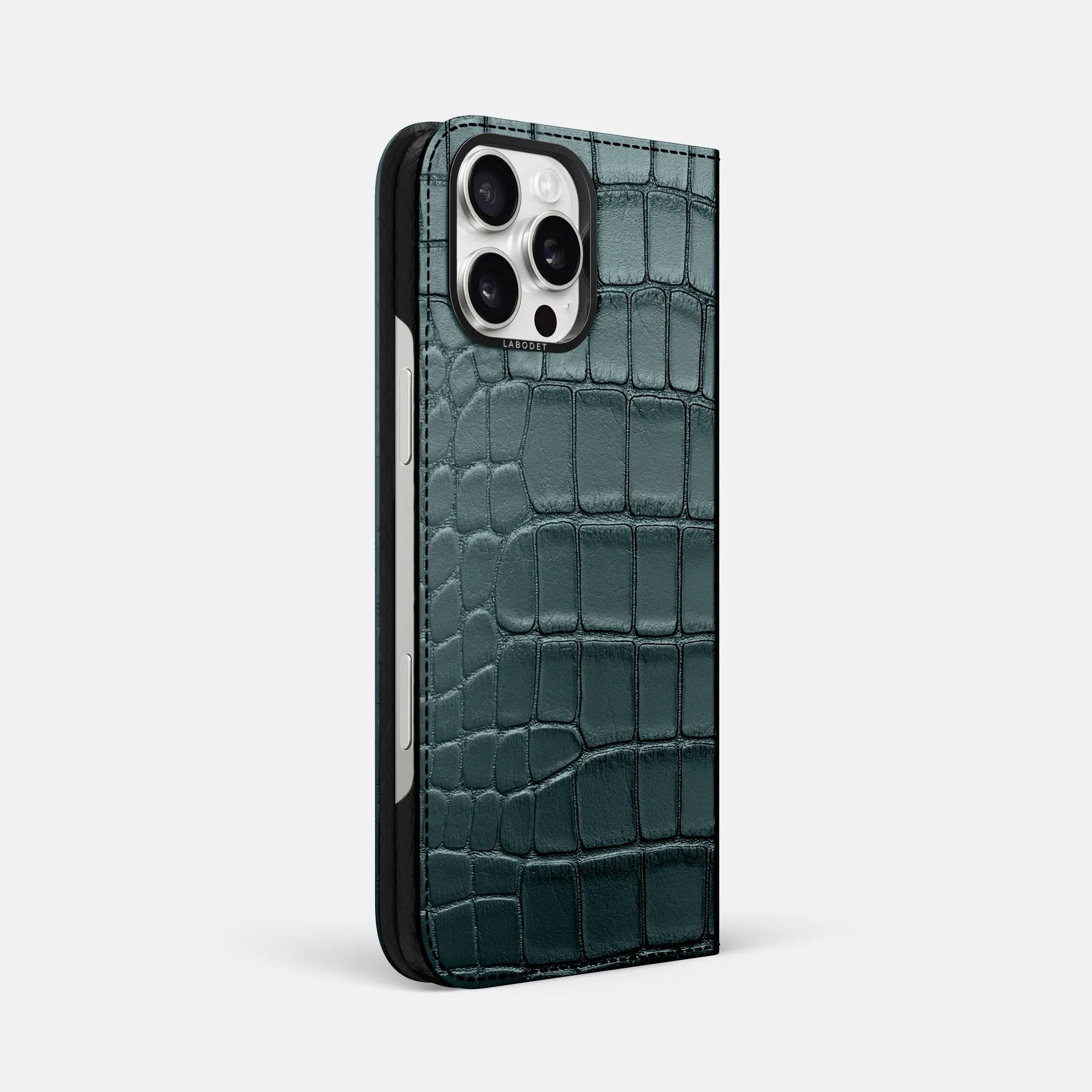 Durable Texture Finish Professional Style Folio Case For iPhone 16 Pro Max In Metallic Alligator