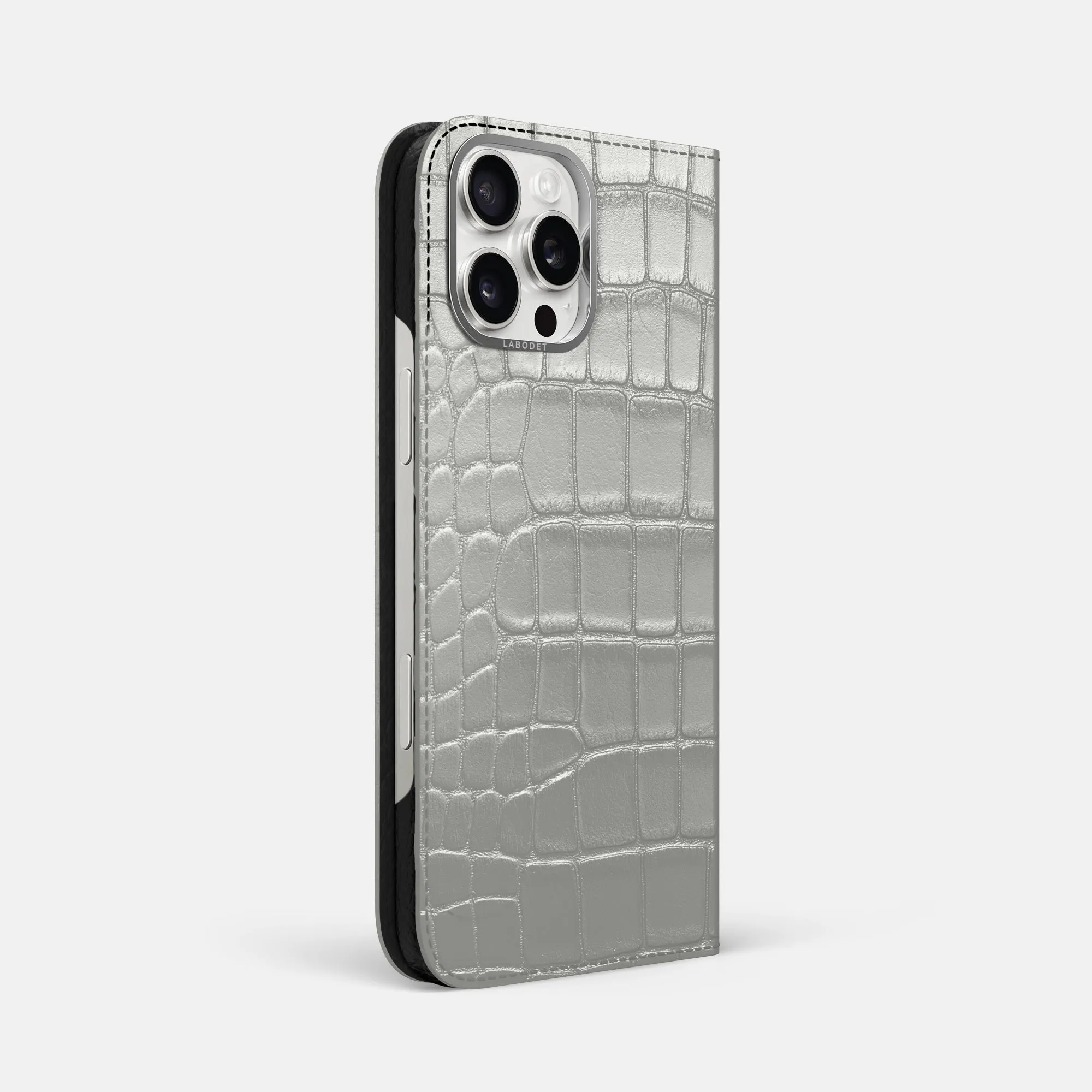 Durable Build Ergonomic Texture Folio Case For iPhone 16 Pro Max In Metallic Alligator