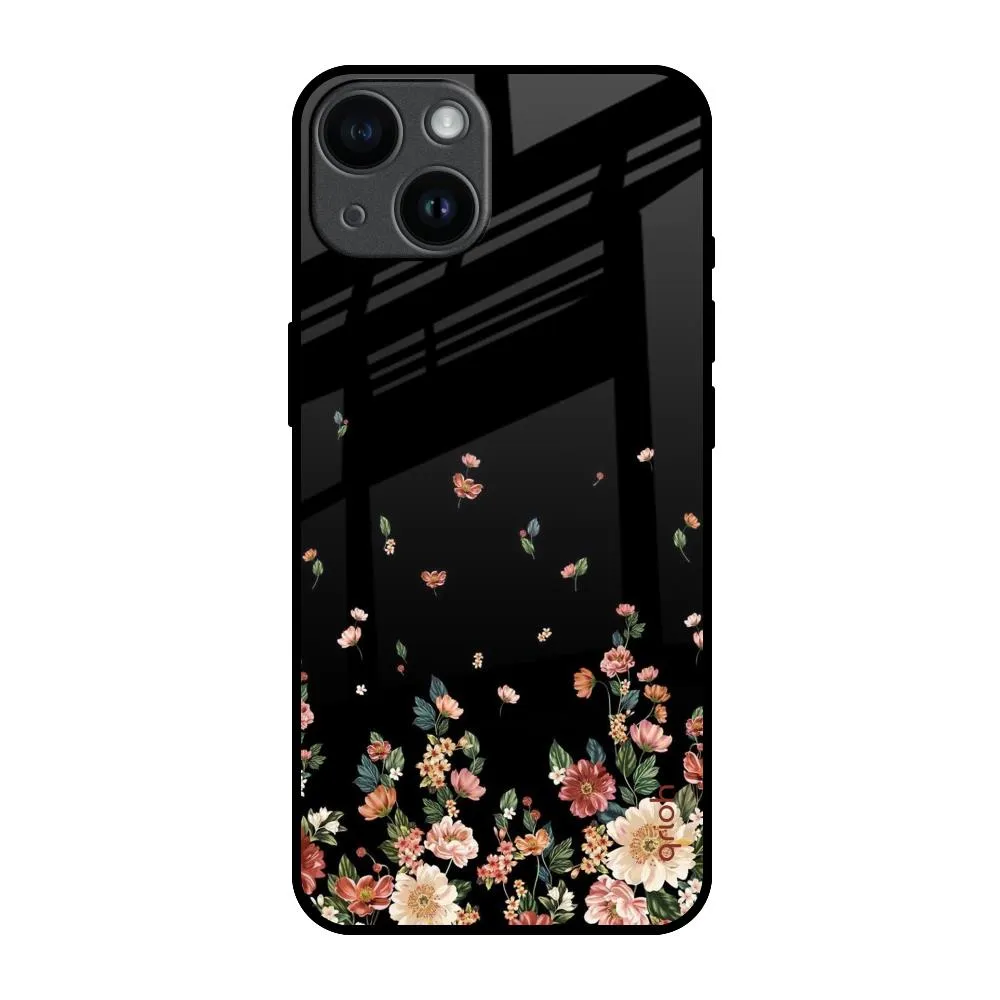 anti fingerprint Refined Texture Floating Floral Print Glass Case for iPhone 14