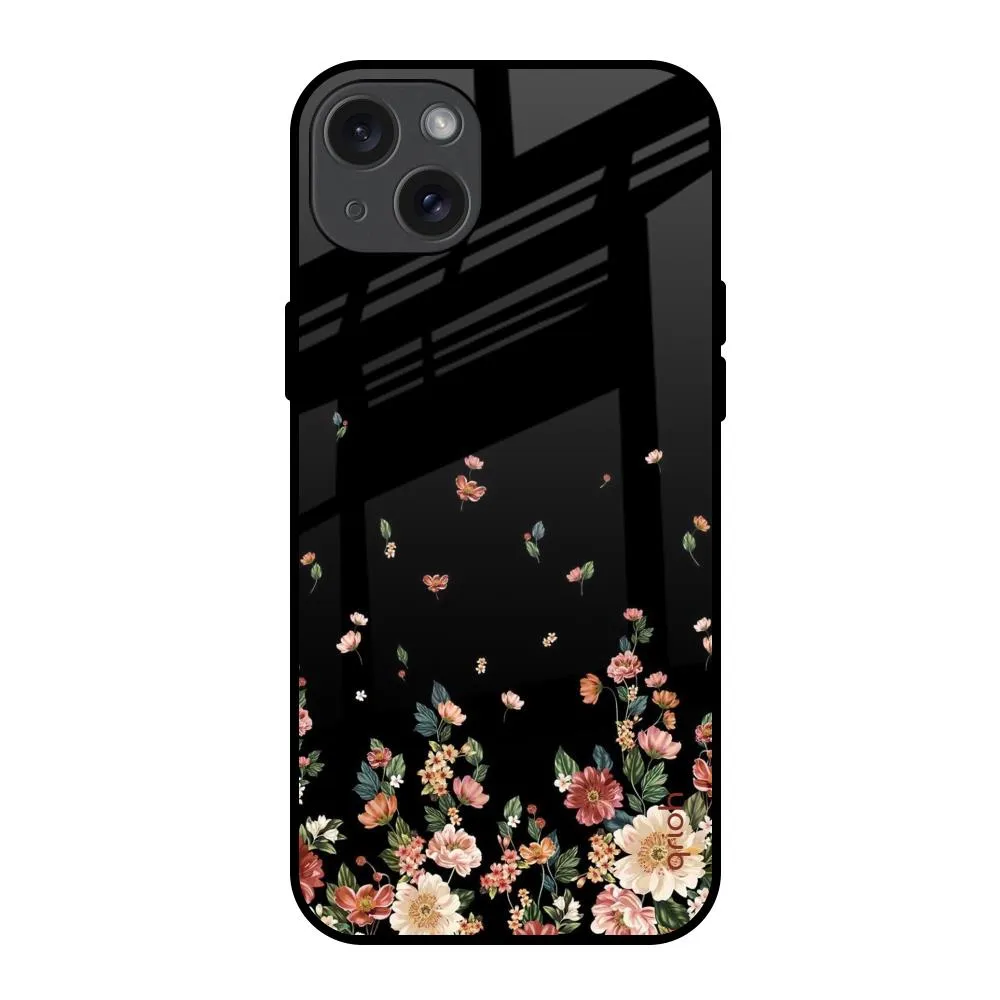 Floating Floral Print Glass Case for iPhone 15 Plus Refined Look Protective Corner