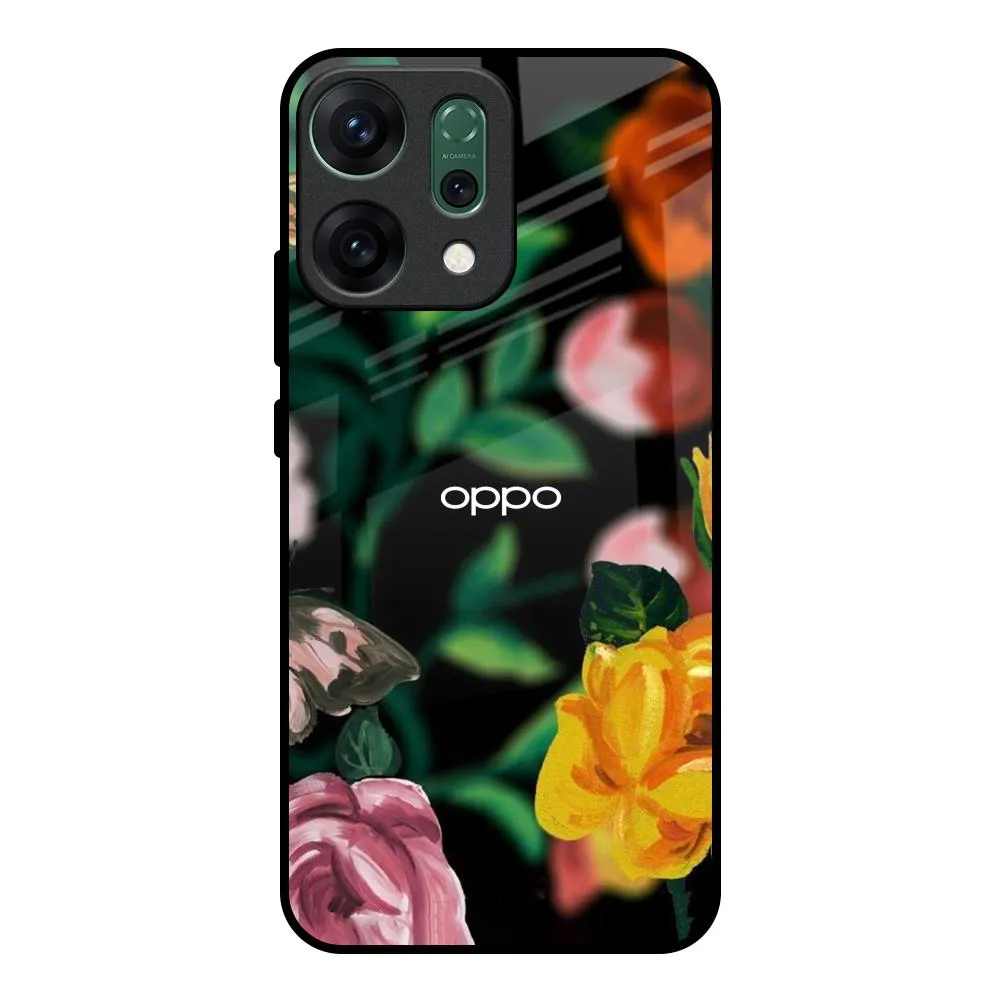 Flowers & Butterfly Glass Case for Oppo Reno14 Pro 5G Soft coating