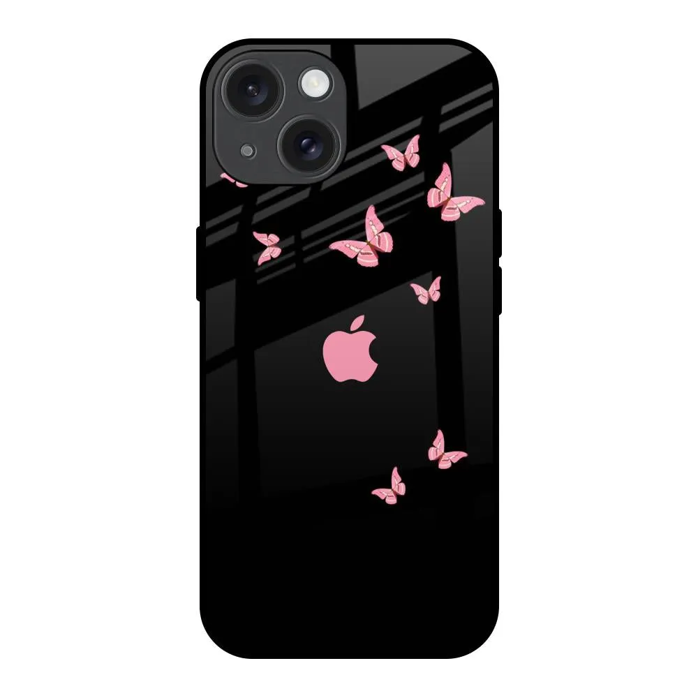Hybrid Build Texture Elegant Shield Fly Butterfly Glass Case for iPhone 15