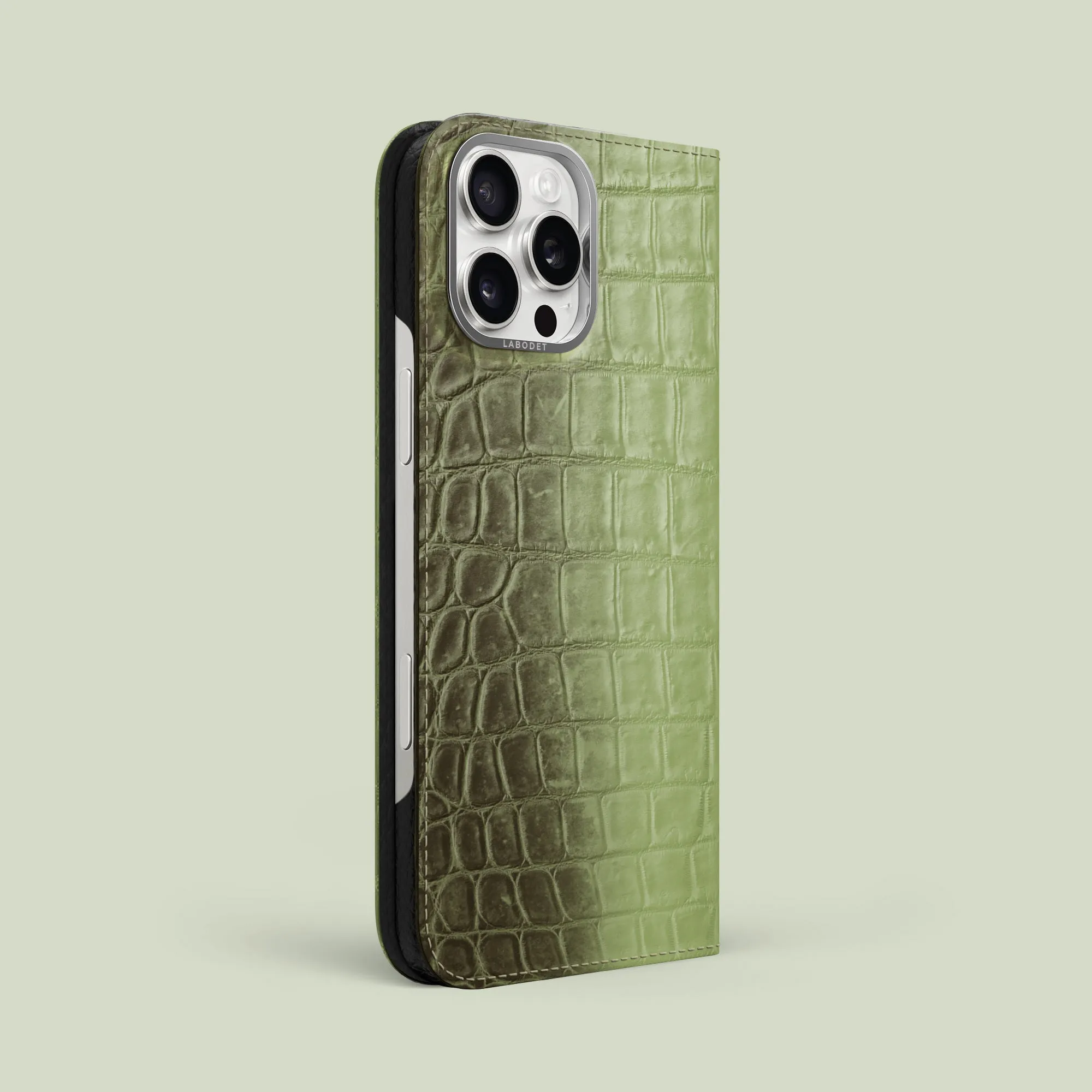 Folio Case Celadon Green For iPhone 16 Pro Max In Himalayan Crocodile Modern Accessory