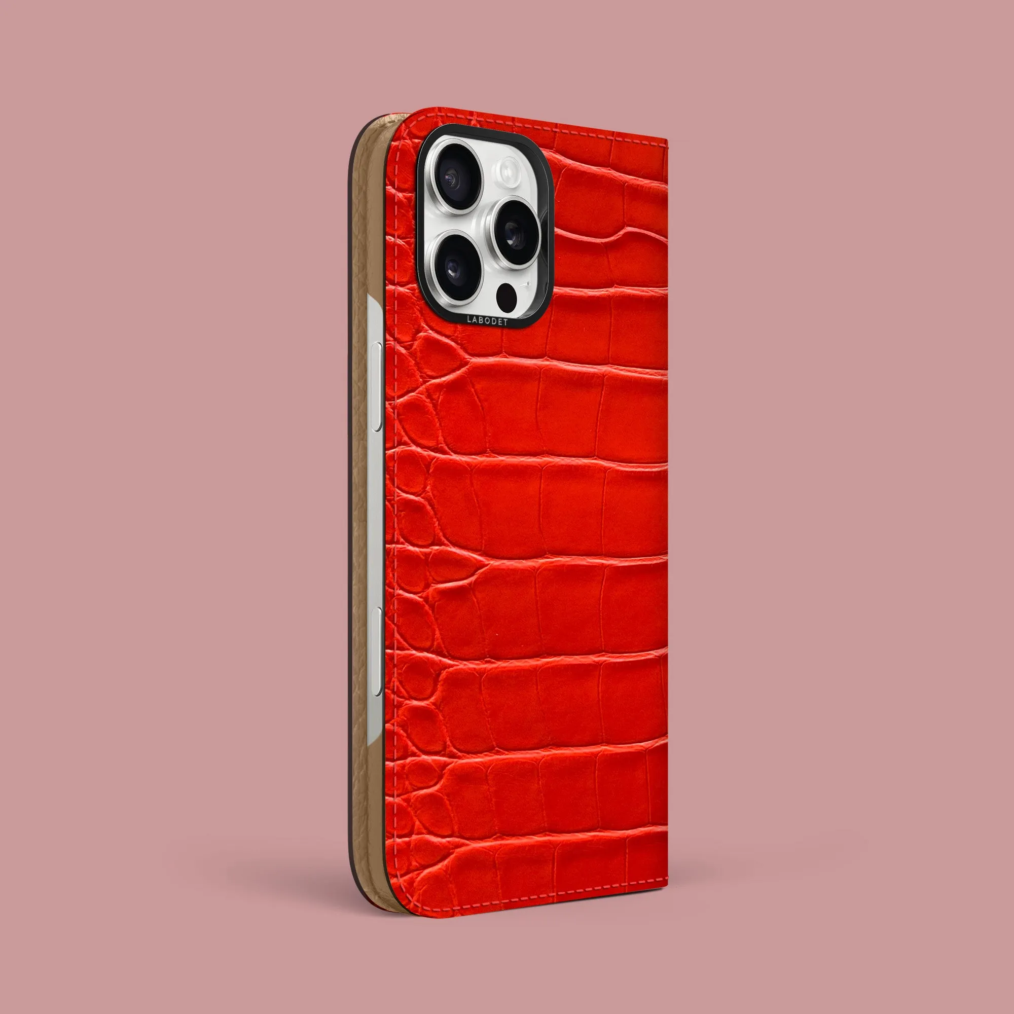 Folio Case Deep Coral For iPhone 16 Pro Max In Alligator Gloss Texture