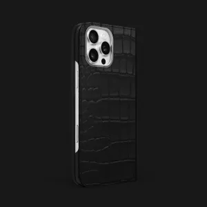Classic Style Folio Case Edition Black For iPhone 16 Pro Max In Alligator