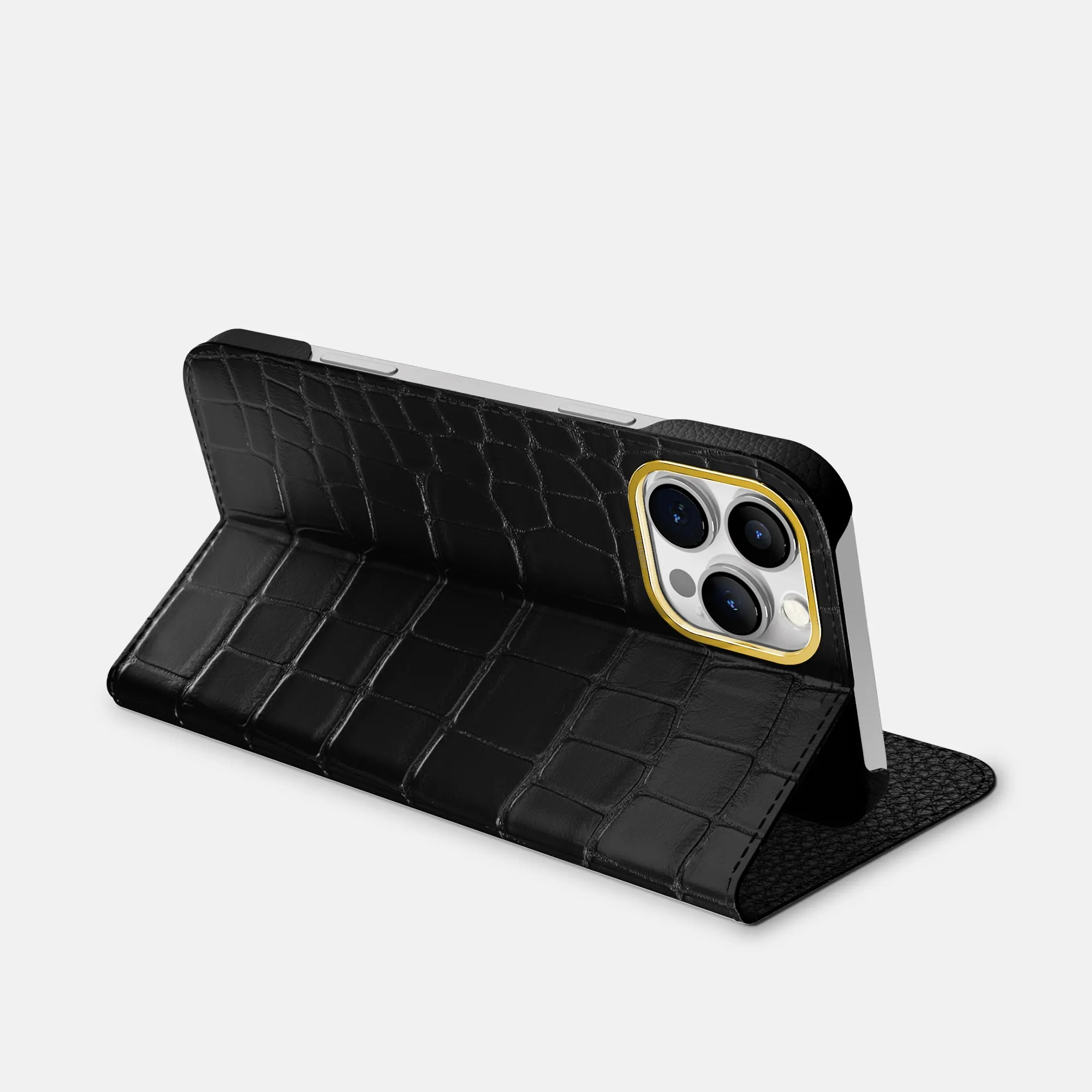 Folio Stand Case For iPhone 16 Pro Max In Alligator Flexible Shell Flexible Pattern Texture