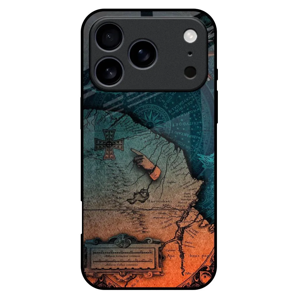 Geographical Map Glass Case for iPhone 17 Pro Max Trendy Design