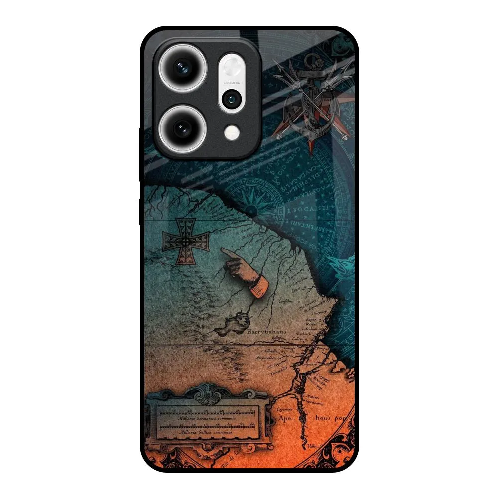Trendy Layer Geographical Map Glass Case for Oppo Reno14 5G
