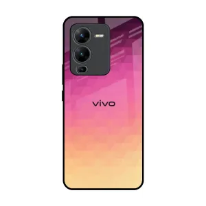 Glossy Texture Layer Rugged Finish Geometric Pink Diamond Glass Case for Vivo V25 Pro