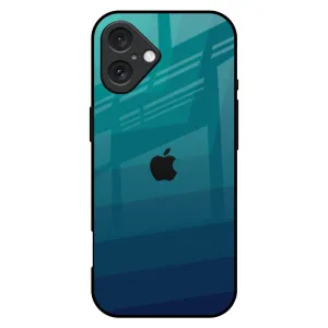 Durable Surface Design Green Triangle Pattern Glass Case for iPhone 16 Plus